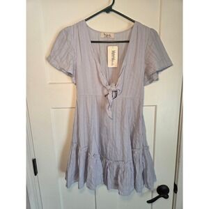 Womens Short Sleeve Tie Front Tiered Dress